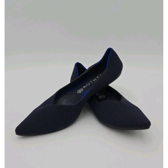 Rothys 11.5 Womens Pointed Toe Flats Navy Blue Bright Blue Trim Soft Flexible - Picture 1 of 9